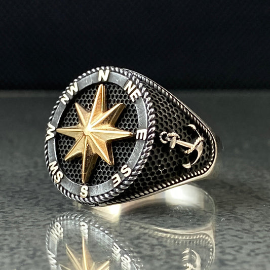 Compass 925 Solid Silver Handmade Ring, Gift Jewelry For Sailor