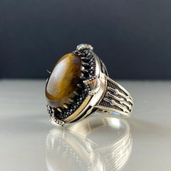 Brown Tiger Eye Stone 925 Sterling Silver Men Handmade Ring