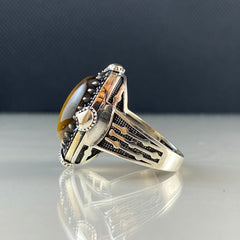 Brown Tiger Eye Stone 925 Sterling Silver Men Handmade Ring