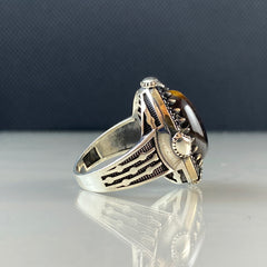 Brown Tiger Eye Stone 925 Sterling Silver Men Handmade Ring