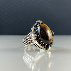 Brown Tiger Eye Stone 925 Sterling Silver Men Handmade Ring