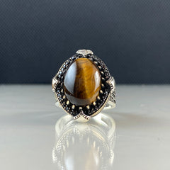 Brown Tiger Eye Stone 925 Sterling Silver Men Handmade Ring