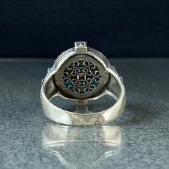 Compass 925 Solid Silver Ring with Turquoise Stone