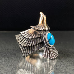 3D Eagle Adjustable 925 Solid Silver Ring with Turquoise Stone