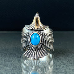 3D Eagle Adjustable 925 Solid Silver Ring with Turquoise Stone