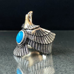 3D Eagle Adjustable 925 Solid Silver Ring with Turquoise Stone