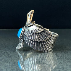 3D Eagle Adjustable 925 Solid Silver Ring with Turquoise Stone