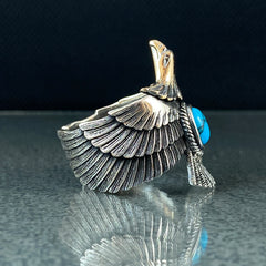 3D Eagle Adjustable 925 Solid Silver Ring with Turquoise Stone