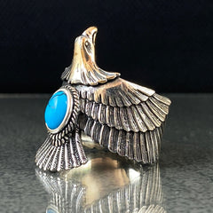 3D Eagle Adjustable 925 Solid Silver Ring with Turquoise Stone