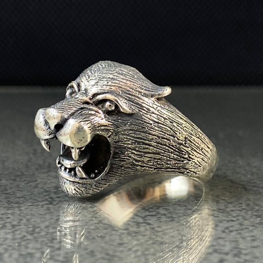 3D Tiger Head 925 Solid Silver Men Ring, Gift Jewelry For Biker