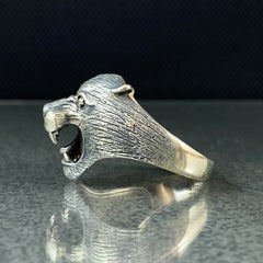 3D Tiger Head 925 Solid Silver Men Ring, Gift Jewelry For Biker