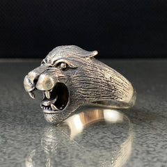 3D Tiger Head 925 Solid Silver Men Ring, Gift Jewelry For Biker