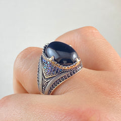 Classic Onyx Stone 925 Sterling Silver Men Ring