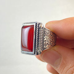 Red Agate Stone 925 Sterling Silver Men Handmade Ring