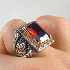 Classic Red Ruby Stone 925 Sterling Silver Handmade Men Ring