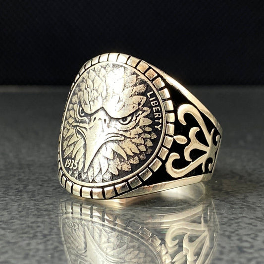 Angry Eagle Head 925 Sterling Silver Men Ring, Gift Jewelry For Biker