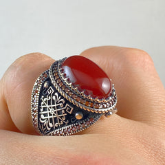 Red Agate 925 Sterling Silver Men Handmade Ring