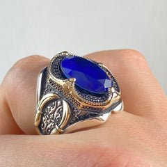 Oval Sapphire Stone 925 Sterling Silver Large Ring