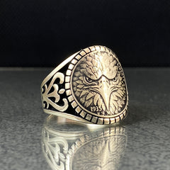 Angry Eagle Head 925 Sterling Silver Men Ring, Gift Jewelry For Biker