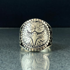 Angry Eagle Head 925 Sterling Silver Men Ring, Gift Jewelry For Biker