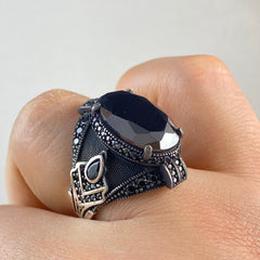 Oval Black Onyx Stone 925 Sterling Silver Men Handmade Ring