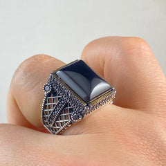 Black Onyx Stone 925 Sterling Silver Men Handmade Ring