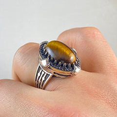 Brown Tiger Eye Stone 925 Sterling Silver Men Handmade Ring