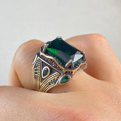 Anillo de plata maciza de piedra esmeralda 925, anillo de piedra preciosa esmeralda verde 