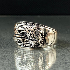 Harley Davidson 925 Solid Silver Men Ring, Gift For Biker