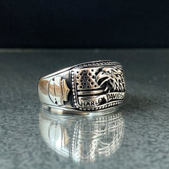 Harley Davidson 925 Solid Silver Men Ring, Gift For Biker