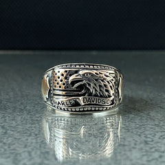 Harley Davidson 925 Solid Silver Men Ring, Gift For Biker