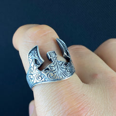 Hand Engraved 925 Solid Silver Helmet Ring