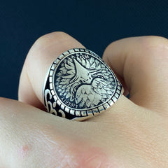 Angry Eagle Head 925 Sterling Silver Men Ring, Gift Jewelry For Biker