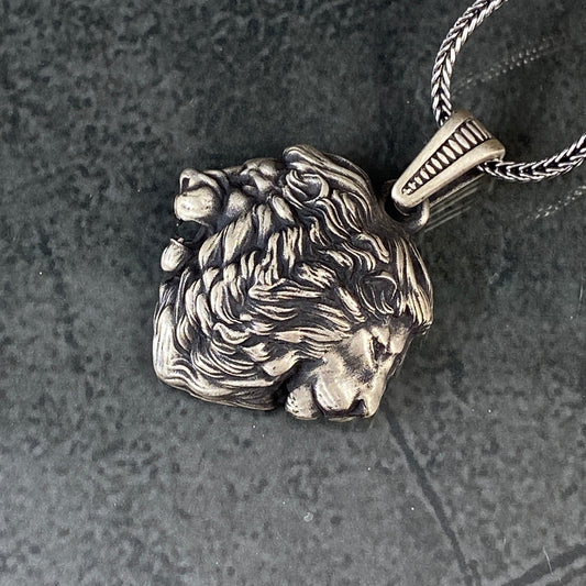 925 Solid Silver Double Lion Head Pendant