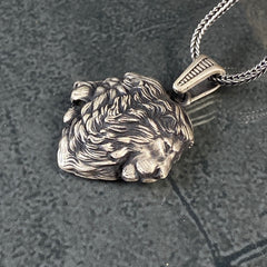 925 Solid Silver Double Lion Head Pendant