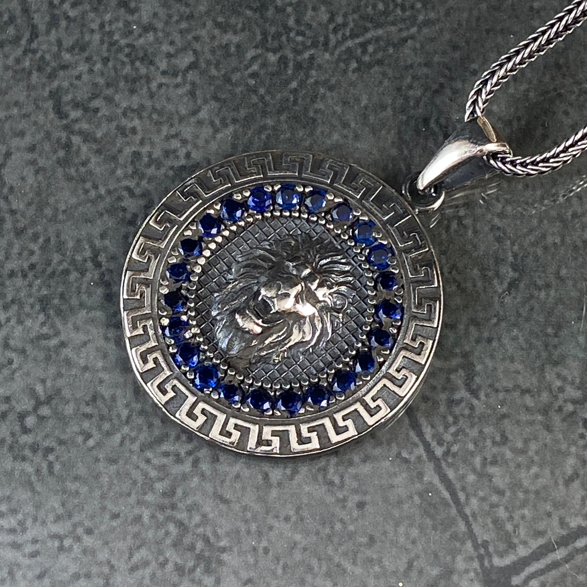 Sapphire Stone 925 Sterling Silver Lion Necklace