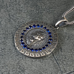 Sapphire Stone 925 Sterling Silver Lion Necklace