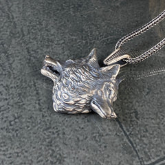 925 Sterling Silver Double Head Wolf Necklace