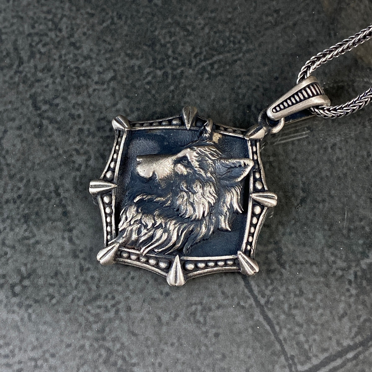 Wolf Head 925 Sterling Silver Men Necklace