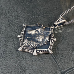 Wolf Head 925 Sterling Silver Men Necklace