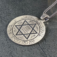 Large 925 Solid Silver Seal Of Solomon Necklace