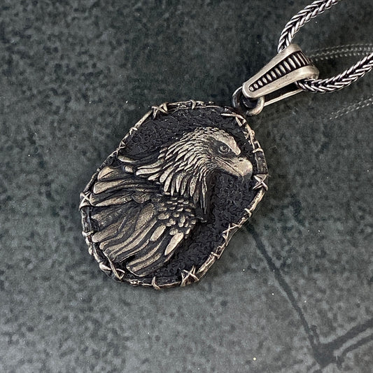 925 Solid Silver Eagle Head Necklace