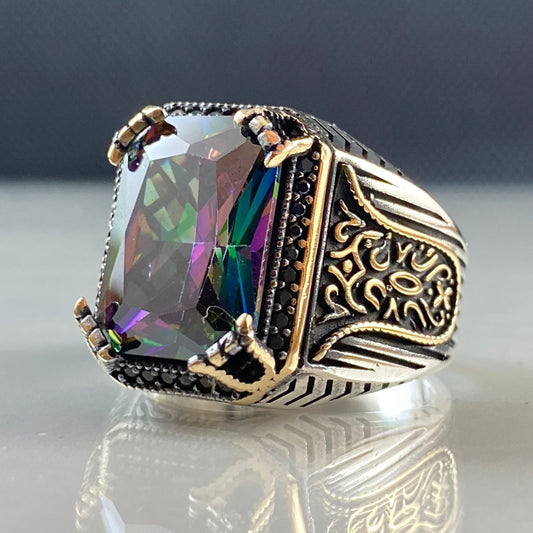 Mystic Topaz Gemstone 925 Solid Silver Men Handmade Ring