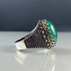 Green Agate Gemstone 925 Silver Daily Men Ring