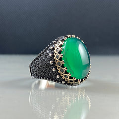 Green Agate Gemstone 925 Silver Daily Men Ring