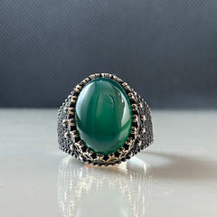 Green Agate Gemstone 925 Silver Daily Men Ring