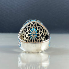 Blue Color Aquamarine Stone 925 Sterling Silver Men Handmade Ring