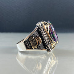 Mosque Mystic Topaz Gemstone 925 Solid Silver Men Ring