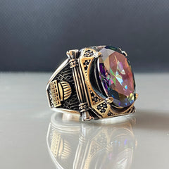 Mosque Mystic Topaz Gemstone 925 Solid Silver Men Ring