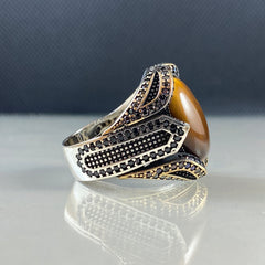 Brown Tiger Eye Gemstone 925 Sterling Silver Men Ring